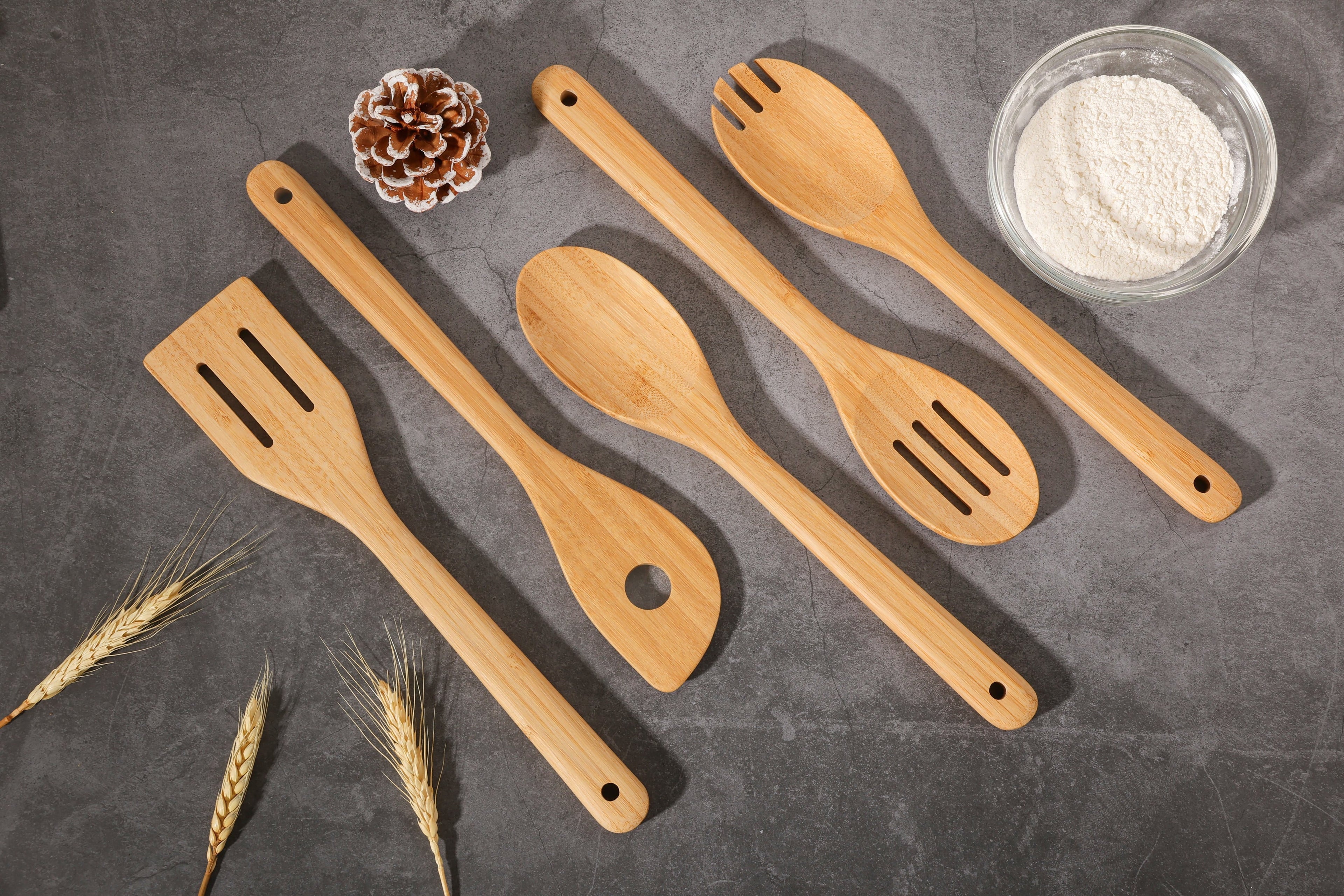 High-Precision 5pk Bamboo Spoons for Cooking, Kitchen Essential Tools Set - Multi-Purpose Hand Tool for Daily Meal Prep Detail