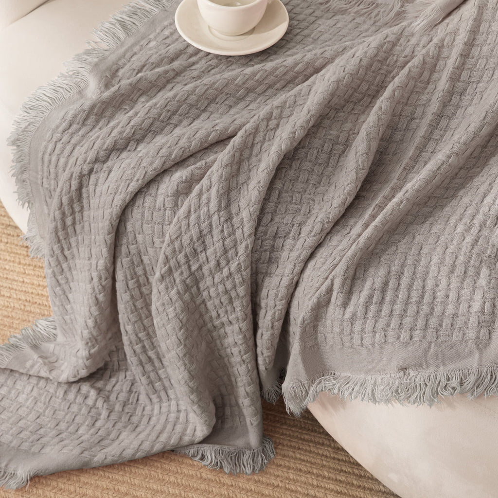 Lightweight Warm Knitted Throw Blanket with Fringes for Couch, Soft and Warm Textured Throw for All Season, Lightweight Breathable Roo... - Cozy Fleece Throw Blanket for Couch & Bed Detail
