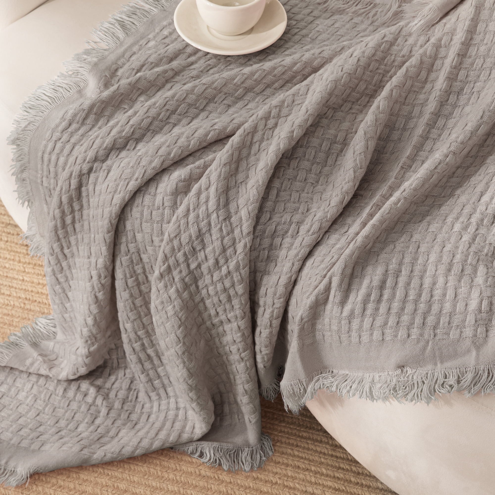 Lightweight Warm Knitted Throw Blanket with Fringes for Couch, Soft and Warm Textured Throw for All Season, Lightweight Breathable Roo... - Cozy Fleece Throw Blanket for Couch & Bed Detail