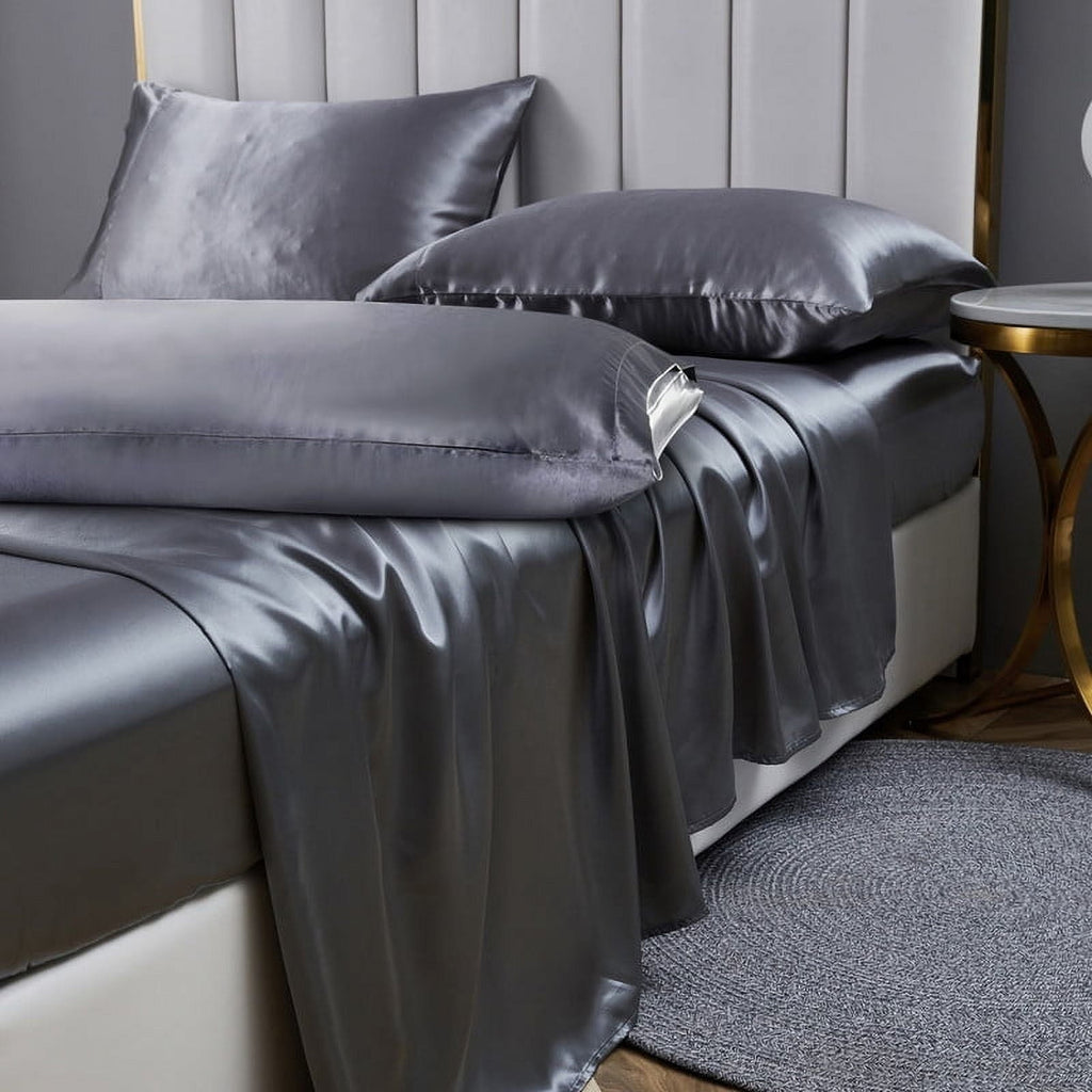 Breathable Luxury Luxury 5-Piece Satin Sheets Twin Silk Sheets Bed Sheet Set Ultra-Silky & Skin-Friendly Deep Pocket Bed Flat Fitted Sheet - Cooling Hotel Quality Bedding Sheets and Pillowcases - Default Title