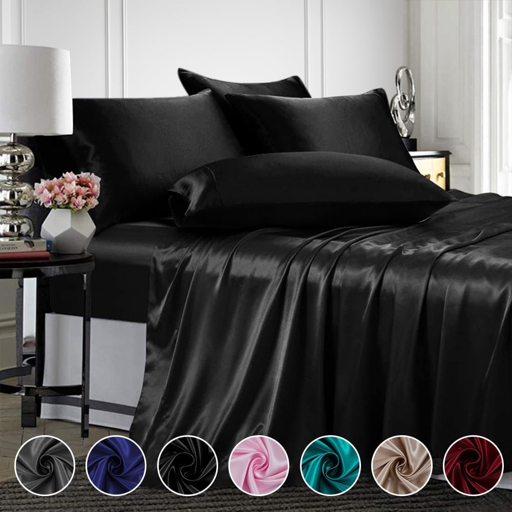Breathable Luxury Twin Silk Gray Bed Sheet Set Deep Pocket Bed Flat Fitted Sheet, 3-Pieces - Breathable Egyptian Cotton Flat & Fitted Sheets - Default Title