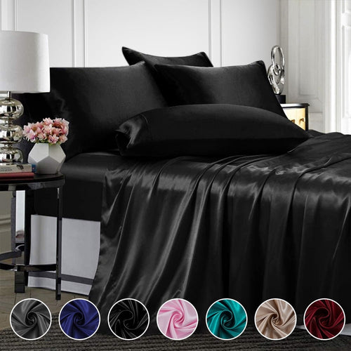 Breathable Luxury Twin Silk Gray Bed Sheet Set Deep Pocket Bed Flat Fitted Sheet, 3-Pieces - Breathable Egyptian Cotton Flat & Fitted Sheets - Default Title
