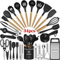 Heat-Resistant Kitchen Utensil Set, 34Pieces Silicone Cooking Utensil Set with Wooden Handle, Heat Resistant Spatula Set Gadg... - Heat-Resistant Silicone Cooking Spatula Turner - Default Title