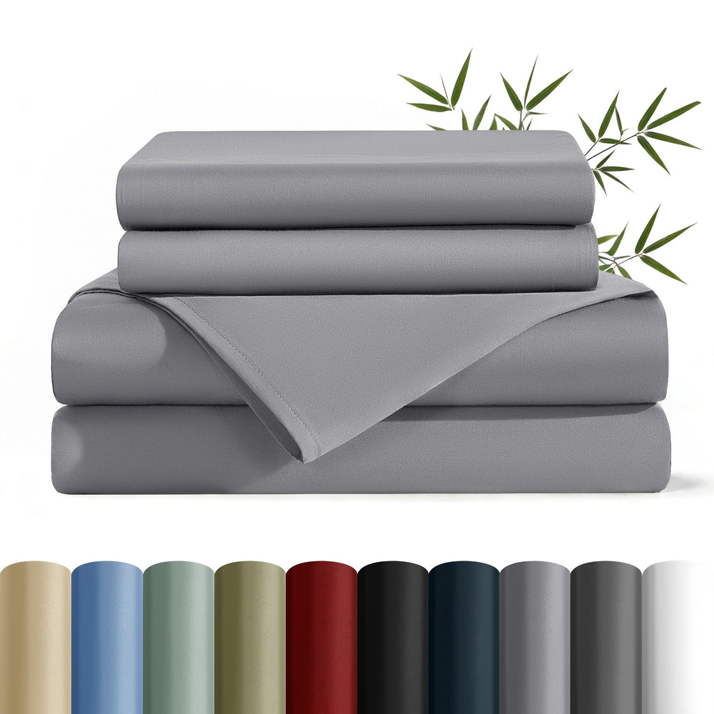 Breathable Luxury Bamboo Queen Sheet Set, Luxury Soft 4 Pieces Bed Sheets with 18" Deep Pocket, Gray - Cooling Hotel Quality Bedding Sheets and Pillowcases - Default Title