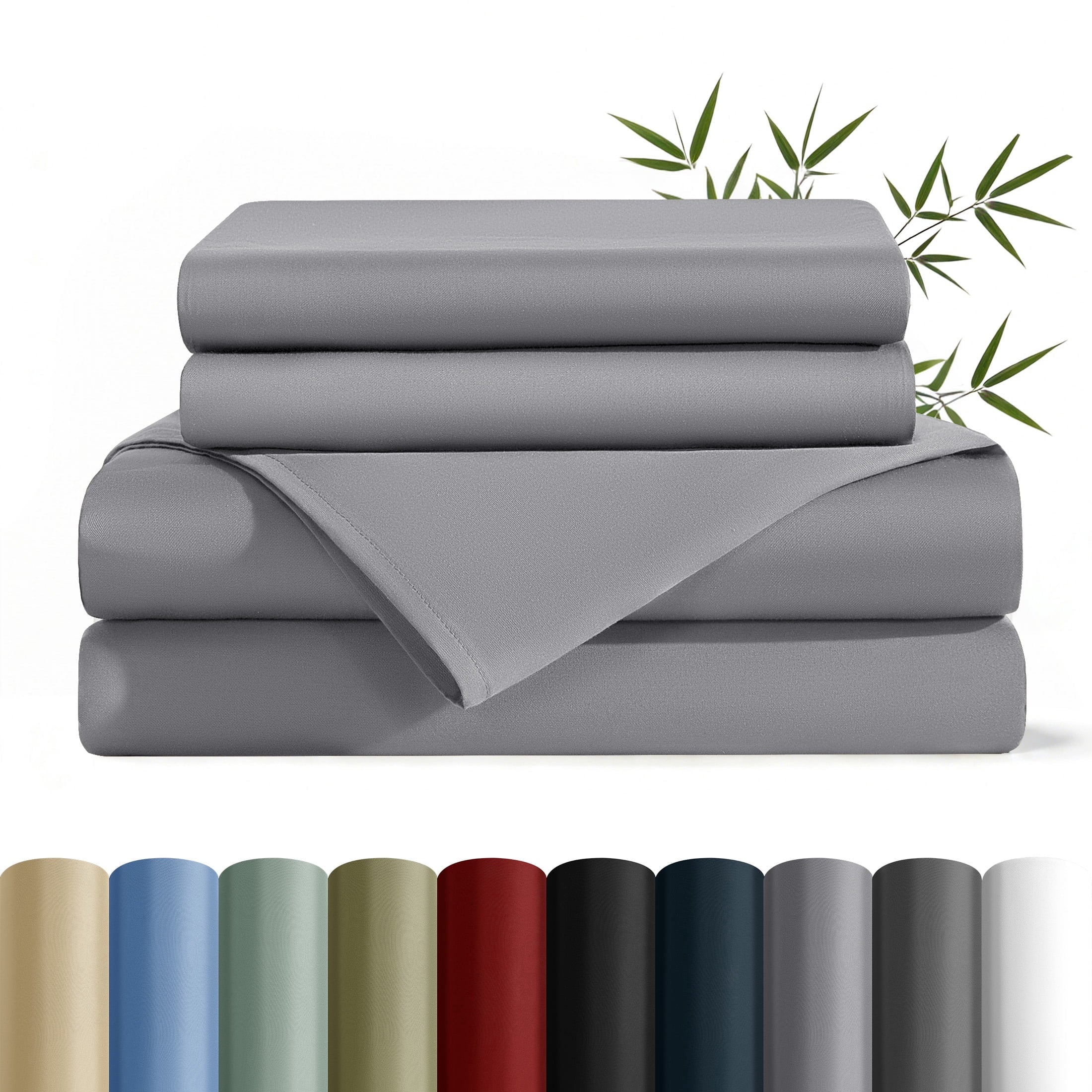 Breathable Luxury Bamboo Queen Sheet Set, Luxury Soft 4 Pieces Bed Sheets with 18" Deep Pocket, Gray - Cooling Hotel Quality Bedding Sheets and Pillowcases - Default Title