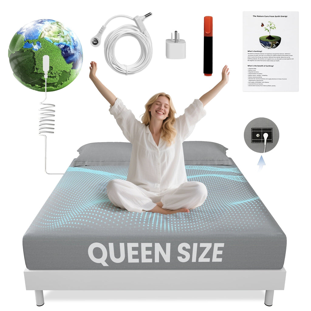 Premium Egyptian Cotton Grounding Sheets Queen Size 90% Organic Cotton + 10% Pure Silver Fitted Bed Sheet Gray Fiber Grounding Sheet Earth Ce... - Breathable Egyptian Cotton Flat & Fitted Sheets - Default Title