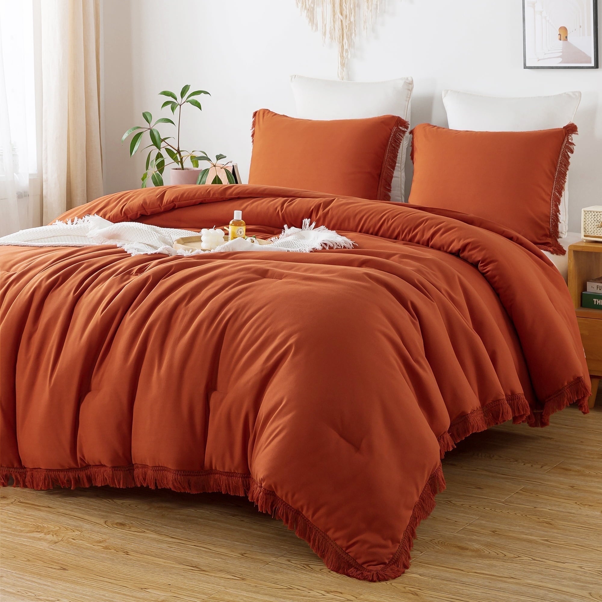 Heavyweight Warmth King Size Comforter Sets Burnt Orange, 3 Pieces Soft Fluffy Boho Bedding Comforter Sets for King Bed, All Season Terr... - Luxurious Quilted Duvet Cover Set - Default Title