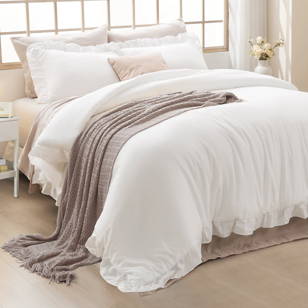 Fluffy Down Alternative Queen Comforter Set White, 3 Pieces Soft Fluffy Farmhouse Ruffle Bedding Comforter Sets for Queen Bed, All Season Lig... - Cloud-Like Soft Lightweight Bed Comforter - Default Title