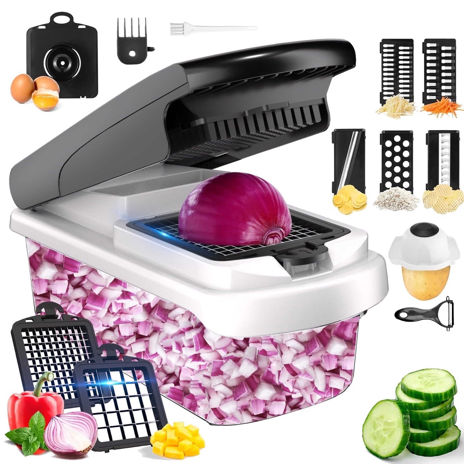 Premium Kitchen Vegetable Chopper Food Slicer, 15 in 1 Multi-Function Food Chopper for Onion, Veggie, Cheese Grater, Vegetable... - Multi-Functional Manual Food Chopper & Slicer - Default Title