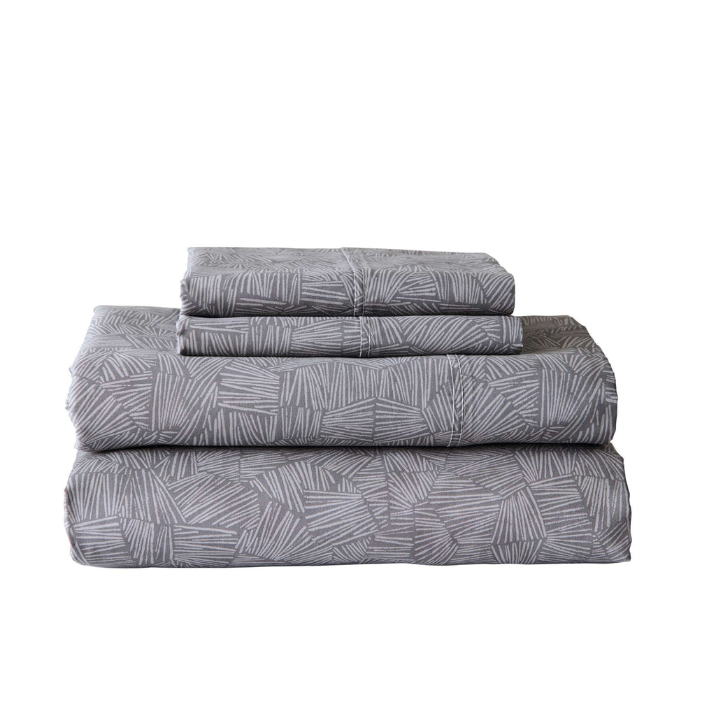 Premium Egyptian Cotton 300 Thread Count 4-Piece Cotton Percale Ziggy Geo Print Grey Flannel Bed Sheet Set, Full - Luxury Bed Sheet Set with Deep Pockets - Default Title