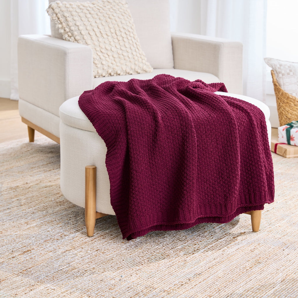 Reversible Sherpa Chenille Knit Super Soft Oversized Throw Blanket, Merlot Wine - Cozy Fleece Throw Blanket for Couch & Bed - Default Title
