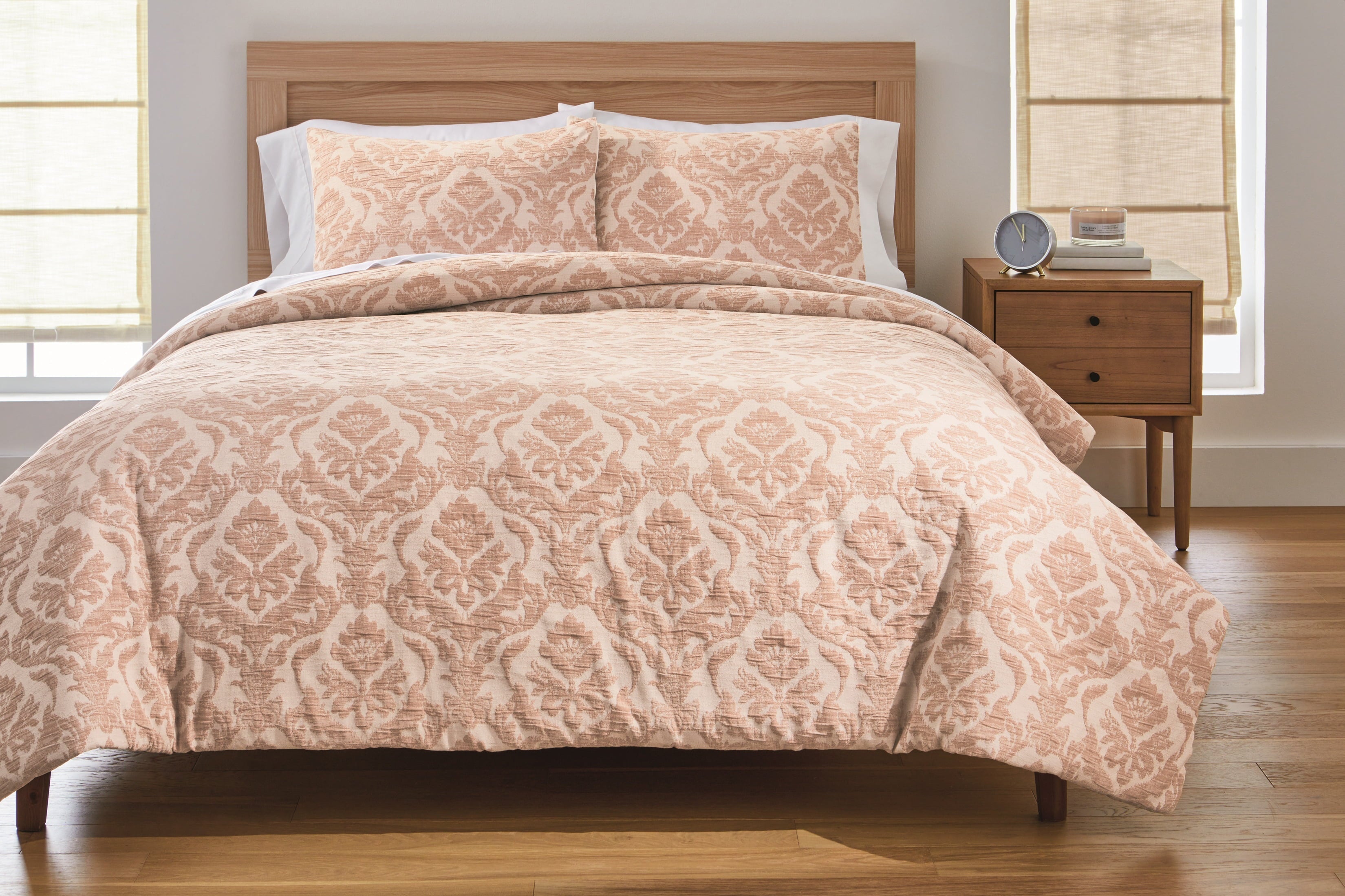 Fluffy Down Alternative Woven Damask 2-Piece Comforter Set, Blush, Full Queen, All Ages - Luxurious Quilted Duvet Cover Set - Default Title