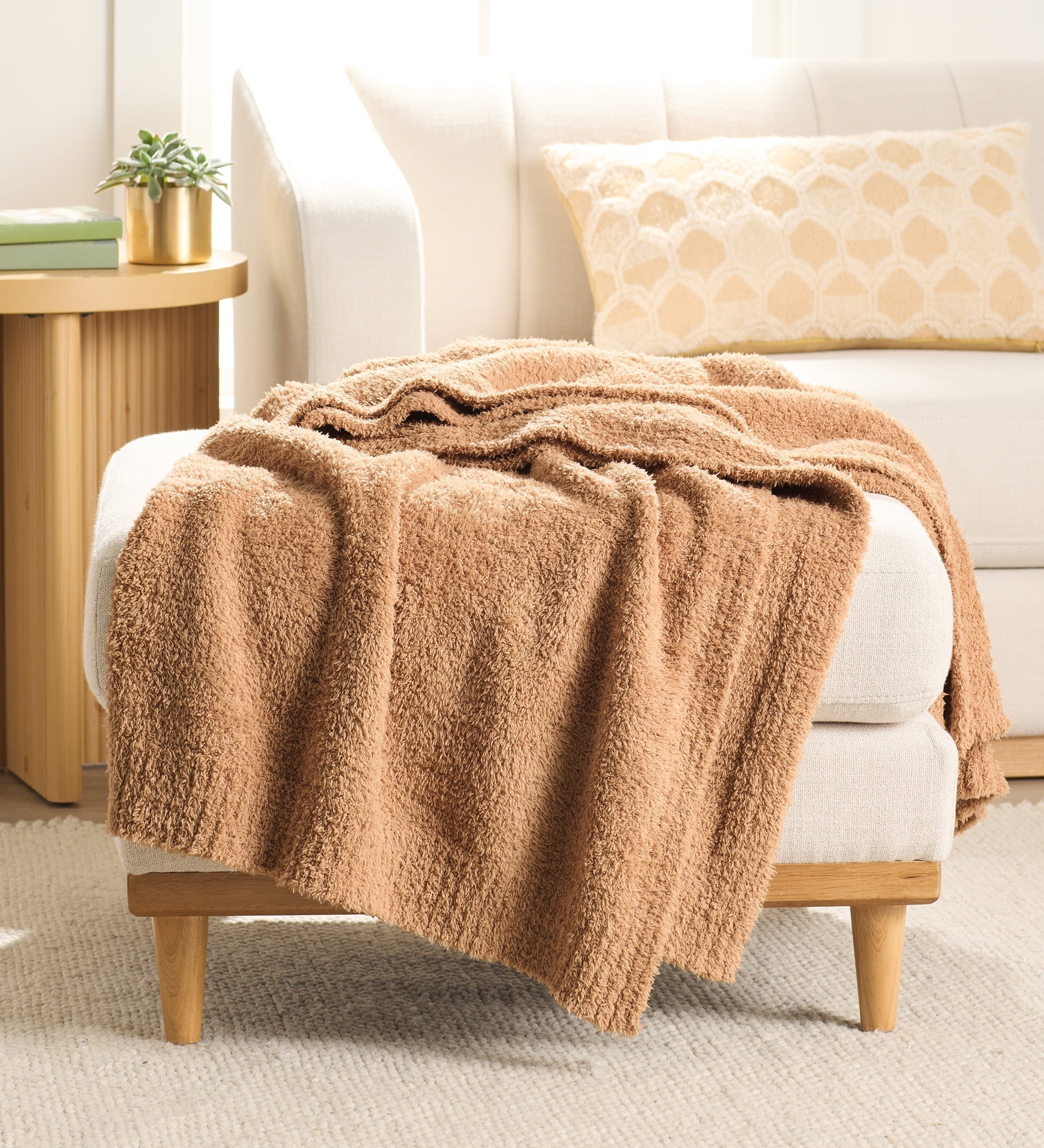 Reversible Sherpa Cozy Knit Throw, Dark Caramel, 50x72" - Cozy Fleece Throw Blanket for Couch & Bed - Default Title