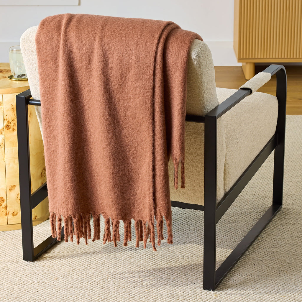 Super Soft Flannel Faux Mohair Cozy Couch Throw Blanket Terracotta Clay, 50x72" - Lightweight Plush Warm Blanket for All Seasons - Default Title