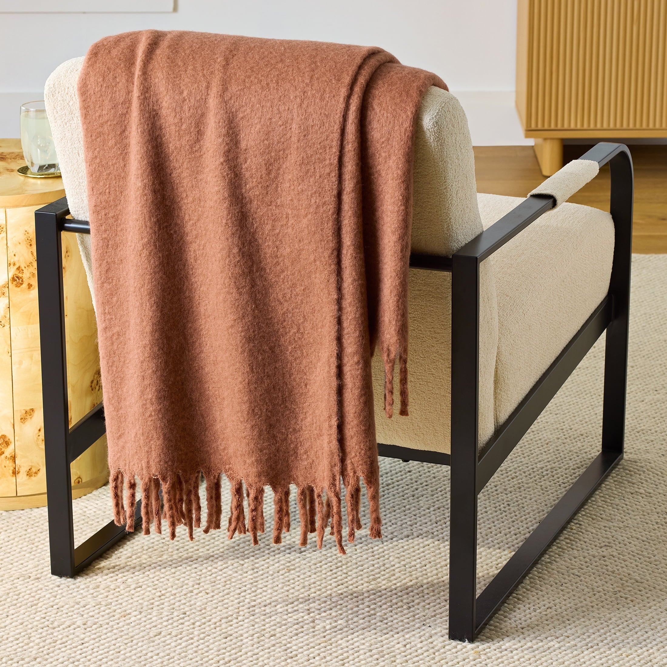 Super Soft Flannel Faux Mohair Cozy Couch Throw Blanket Terracotta Clay, 50x72" - Lightweight Plush Warm Blanket for All Seasons - Default Title