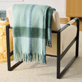 Reversible Sherpa Faux Mohair Cozy Couch Throw Blanket Green Plaid, 50x72" - Luxury Knitted Decorative Throw Blanket with Fringes - Default Title