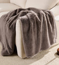 Reversible Sherpa Grey Faux Fur Ultra Soft Luxury Oversized Throw Blanket 50" x 72", Grey Bisque - Luxury Knitted Decorative Throw Blanket with Fringes - Default Title