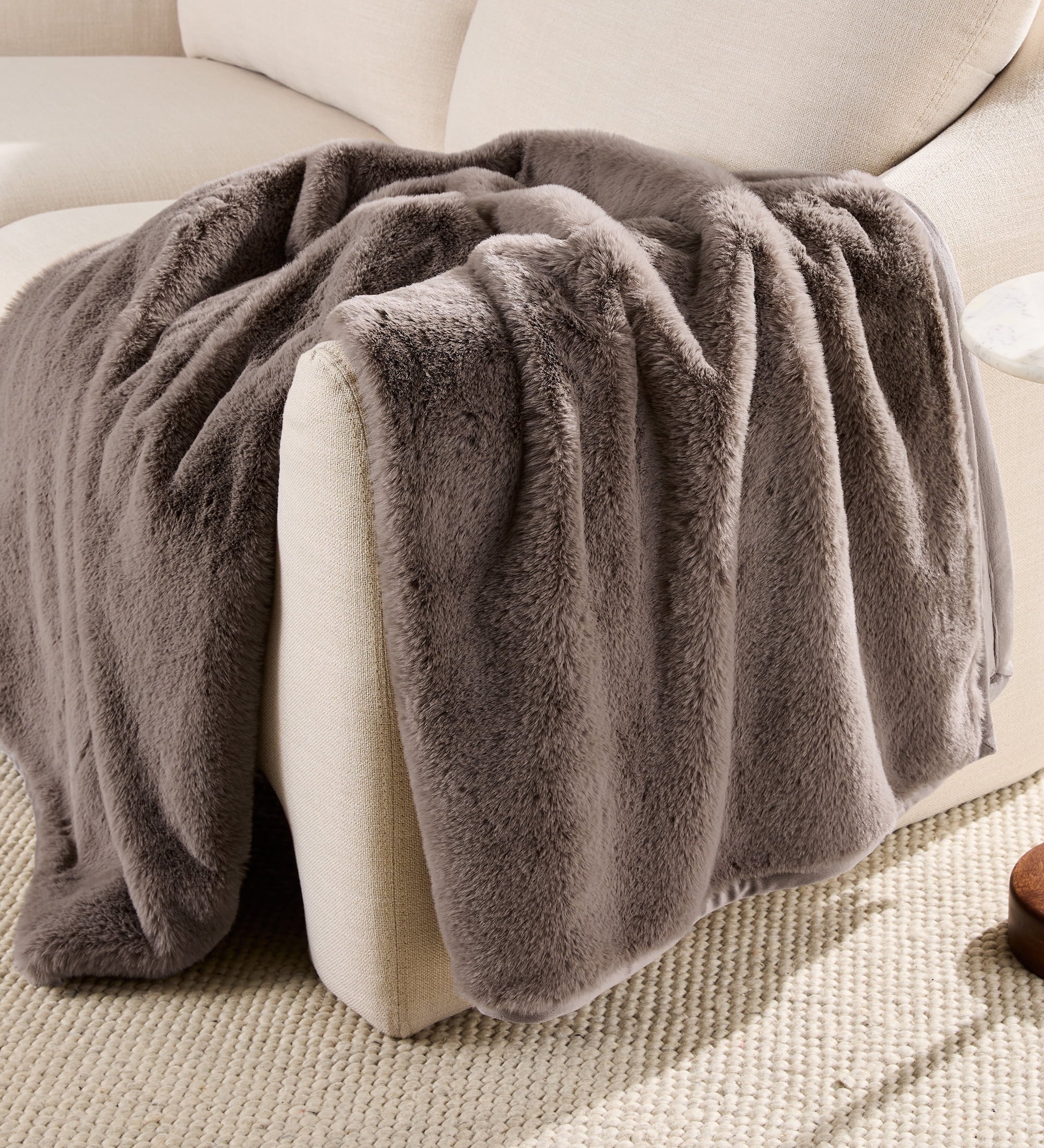 Reversible Sherpa Grey Faux Fur Ultra Soft Luxury Oversized Throw Blanket 50" x 72", Grey Bisque - Luxury Knitted Decorative Throw Blanket with Fringes - Default Title