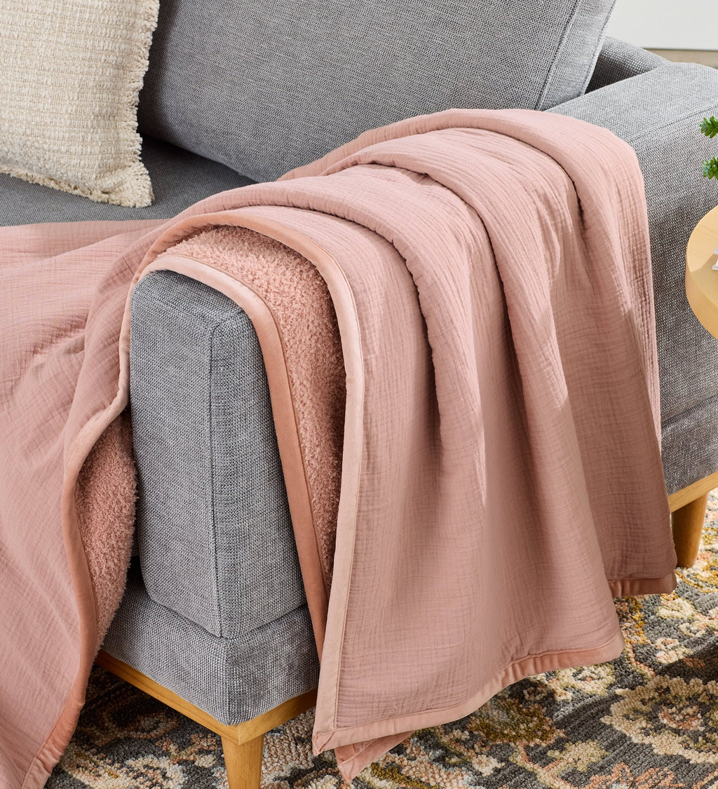 Decorative Knitted Gauze Reverse to Cozy Knit Super Soft Throw Blanket, Oversized, Antique Blush - Cozy Fleece Throw Blanket for Couch & Bed - Default Title