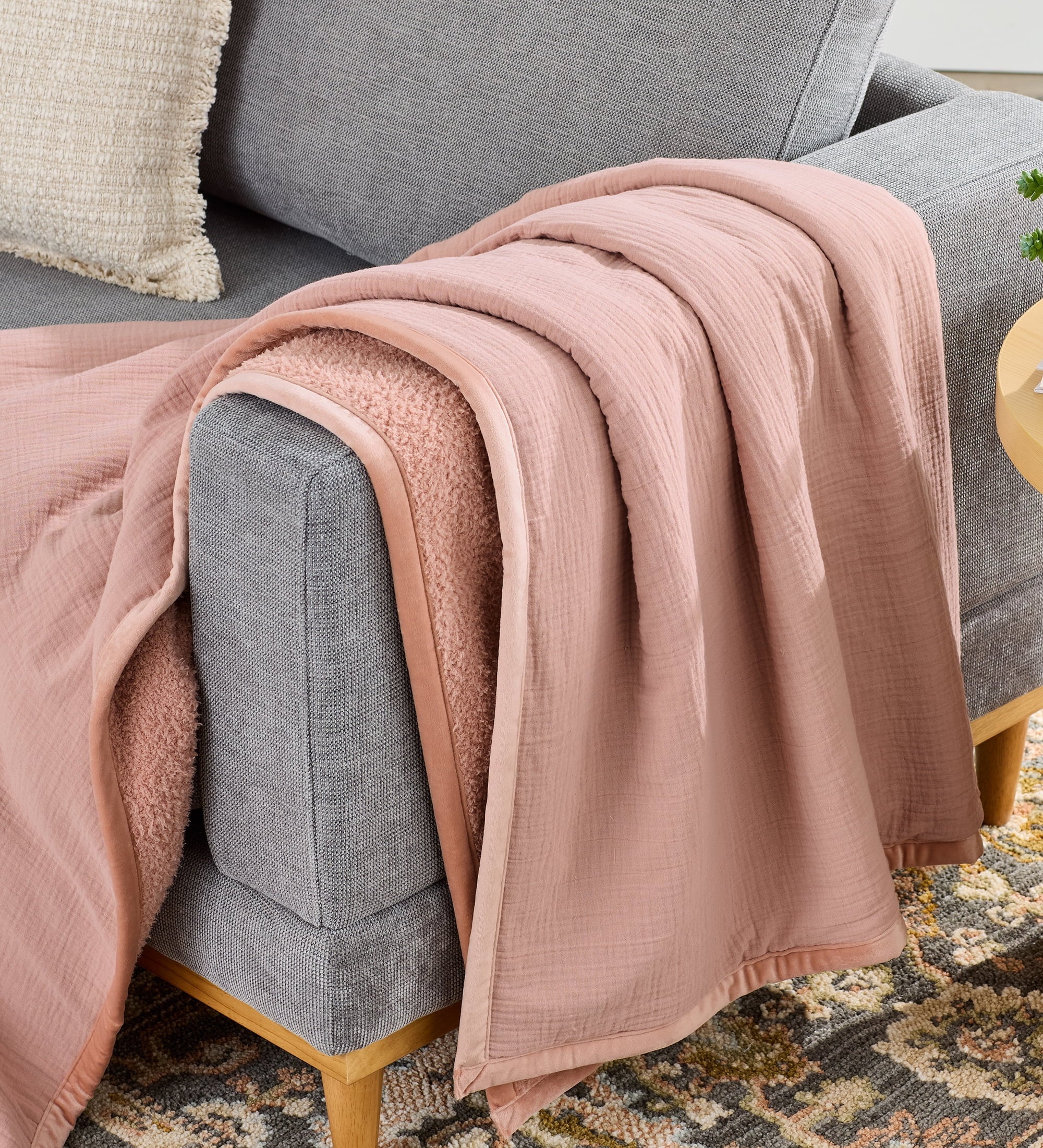 Decorative Knitted Gauze Reverse to Cozy Knit Super Soft Throw Blanket, Oversized, Antique Blush - Cozy Fleece Throw Blanket for Couch & Bed - Default Title