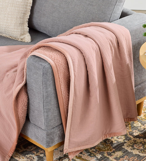 Decorative Knitted Gauze Reverse to Cozy Knit Super Soft Throw Blanket, Oversized, Antique Blush - Cozy Fleece Throw Blanket for Couch & Bed - Default Title