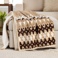 Decorative Knitted Printed Velvet Plush Reverse to Faux Fur Super Soft Throw Blanket, Oversized, Linder Border Beige - Super Soft Reversible Sherpa Flannel Blanket - Default Title