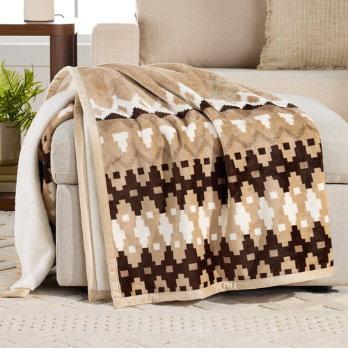 Decorative Knitted Printed Velvet Plush Reverse to Faux Fur Super Soft Throw Blanket, Oversized, Linder Border Beige - Super Soft Reversible Sherpa Flannel Blanket - Default Title