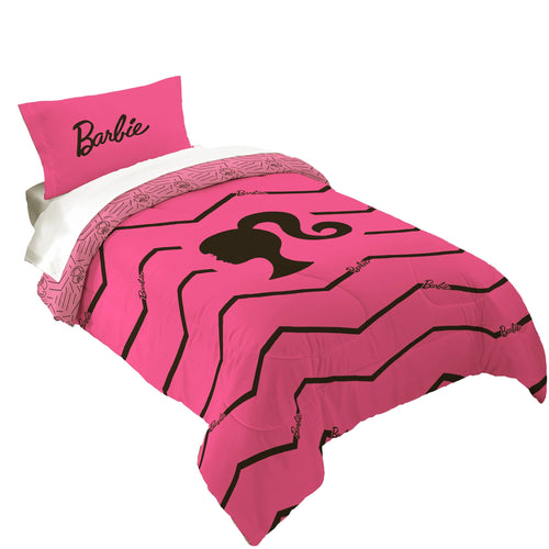 All-Season Kids 2 Piece Pink Black Chevron Reversible Comforter and Pillowcase set, Twin/full - Hypoallergenic Ultra-Fluffy Quilt for Winter - Default Title