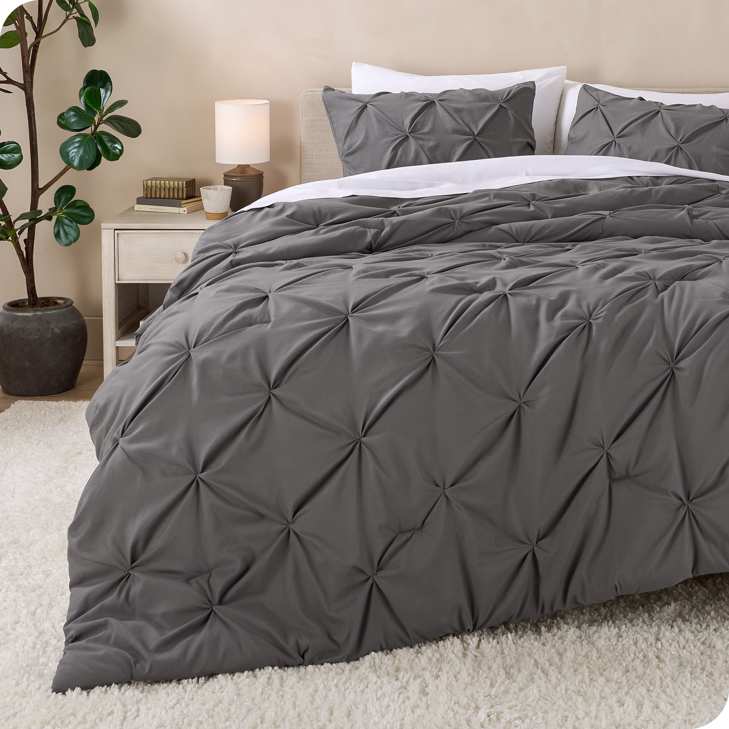 Heavyweight Warmth Pintuck Down Alternative Comforter Set - 3-Pieces - All Seasons - King, Grey - Hypoallergenic Ultra-Fluffy Quilt for Winter - Default Title