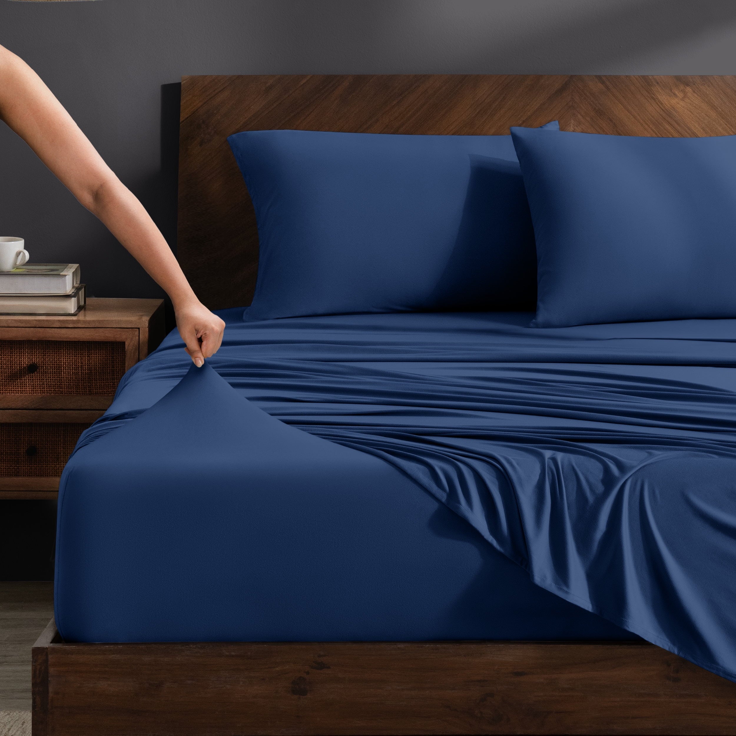 Premium Egyptian Cotton Cooling Performance Jersey Knit Stretch Sheet Set, Moisture-Wicking & Breathable, 4-Way Stretch Bed Sheets, Envelope ... - Luxury Bed Sheet Set with Deep Pockets - Default Title