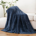 Reversible Sherpa Navy Blue Chenille Throw for Couch Bed,Soft Navy Knit Blanket, Housewarming Gifts, 51"x 67" - Luxury Knitted Decorative Throw Blanket with Fringes - Default Title