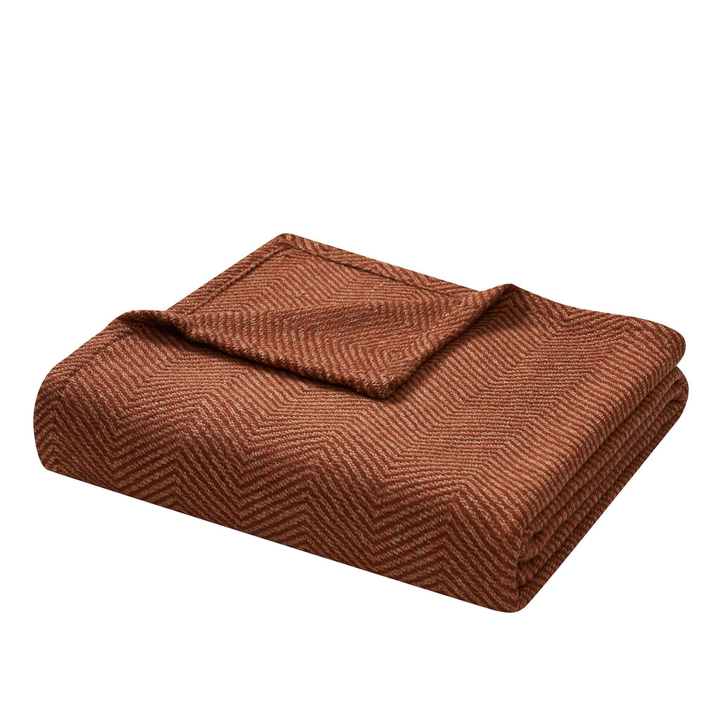 Super Soft Flannel Beautiful Rust Woven Herringbone Throw , 50" x 60" - Cozy Fleece Throw Blanket for Couch & Bed - Default Title
