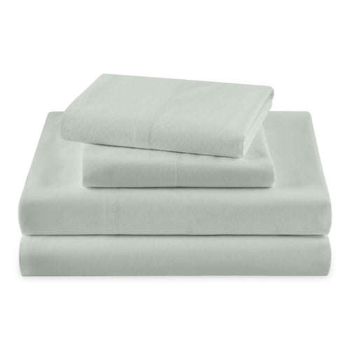 Cooling Sateen Solid 4-Piece 100% Cotton Washed Percale Sage Green Sheet Set, Full - Breathable Egyptian Cotton Flat & Fitted Sheets - Default Title