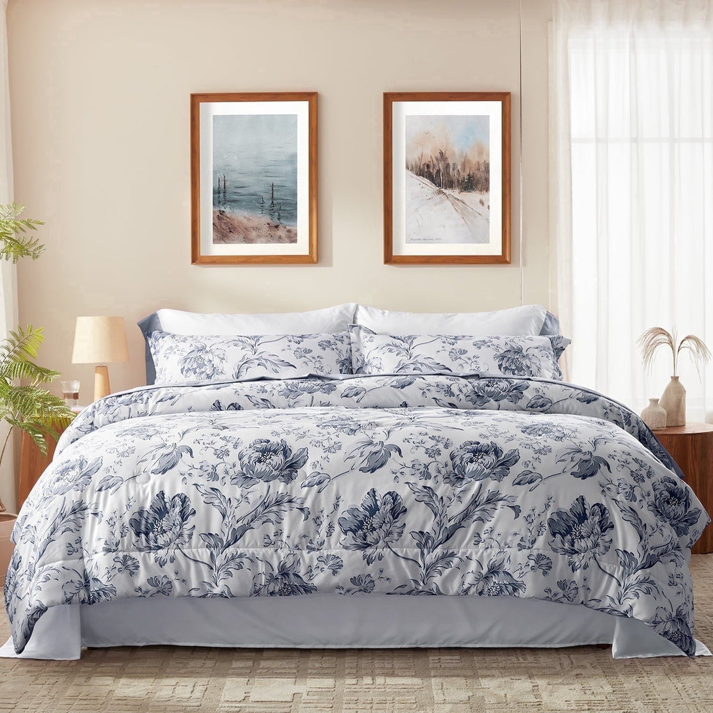 Hypoallergenic Cloud Queen Comforter Sets,7-Pieces Reversible Bedding Sets,Bed in a Bag with Comforter,Flat Sheet and Fitted Sheet,Pillowc... - Hypoallergenic Ultra-Fluffy Quilt for Winter - Default Title