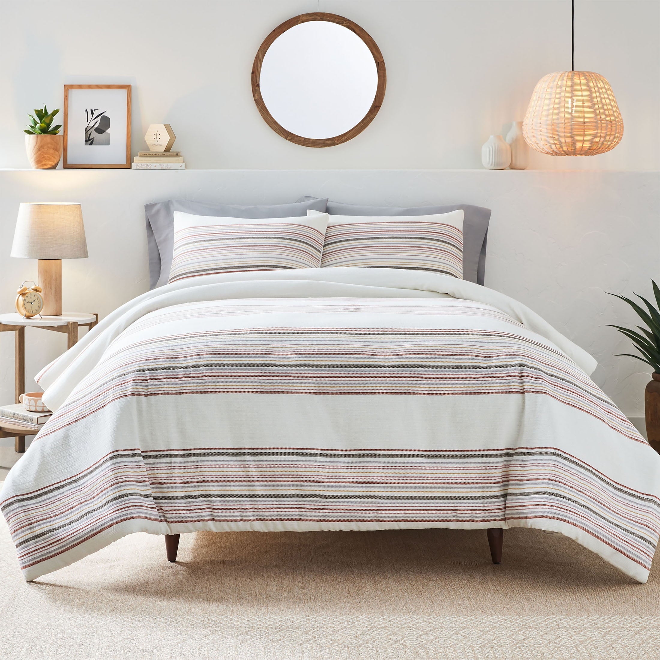 All-Season 3-Piece Red Yarn Dye Stripe Comforter Set, Full/Queen - Luxurious Quilted Duvet Cover Set - Default Title