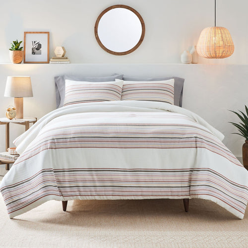 All-Season 3-Piece Red Yarn Dye Stripe Comforter Set, Full/Queen - Luxurious Quilted Duvet Cover Set - Default Title