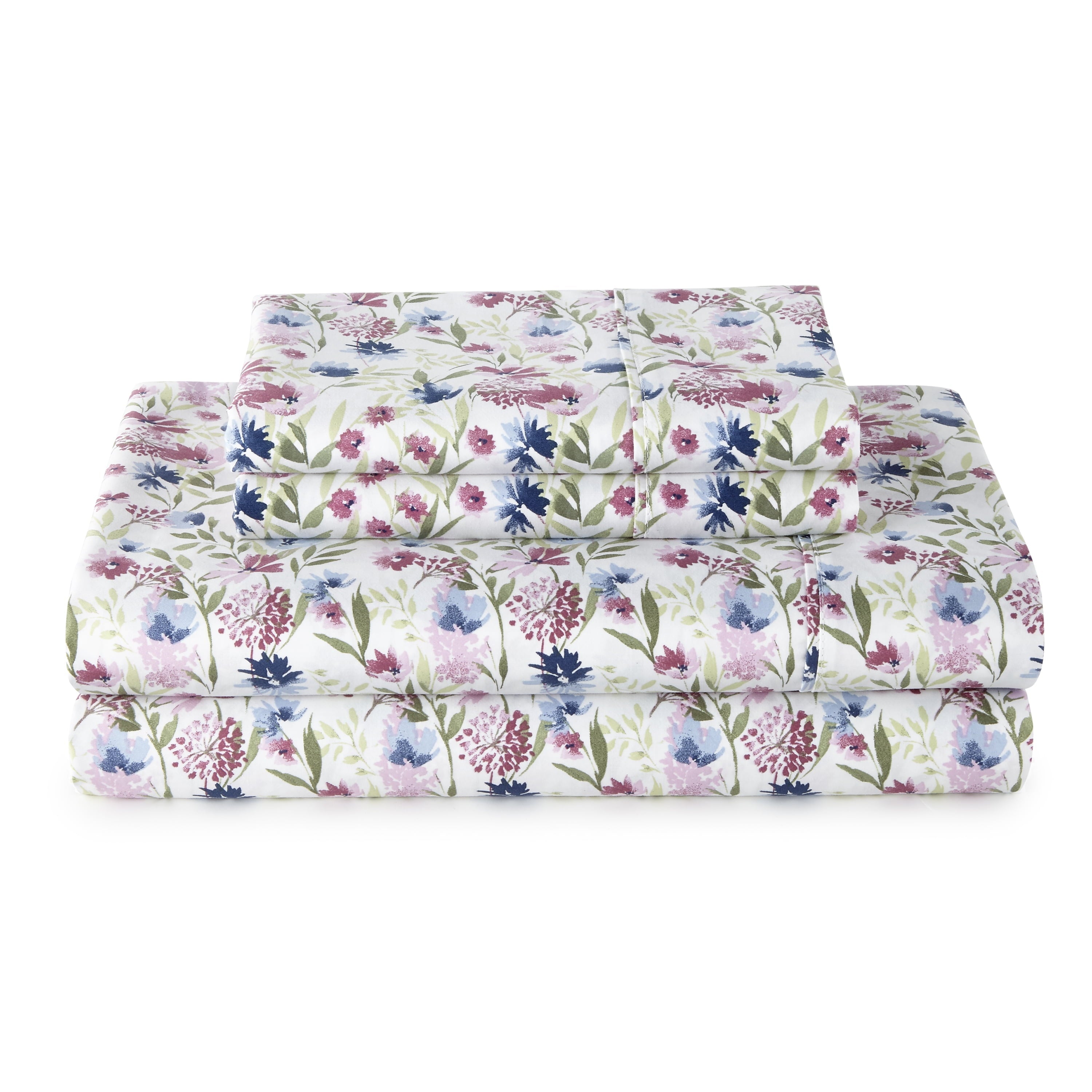 Wrinkle-Resistant 4-Piece 300 Thread Count Bashful Blooms Cool Cotton Sateen Bed Sheet Set, Queen - Cooling Hotel Quality Bedding Sheets and Pillowcases - Default Title