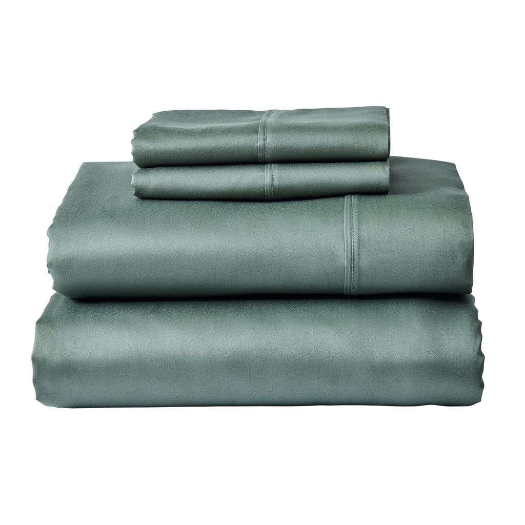 Cooling Sateen 4-Piece 300 Thread Count Green Ash Cotton Sateen Bed Sheet Set, Cali King - Luxury Bed Sheet Set with Deep Pockets - Default Title