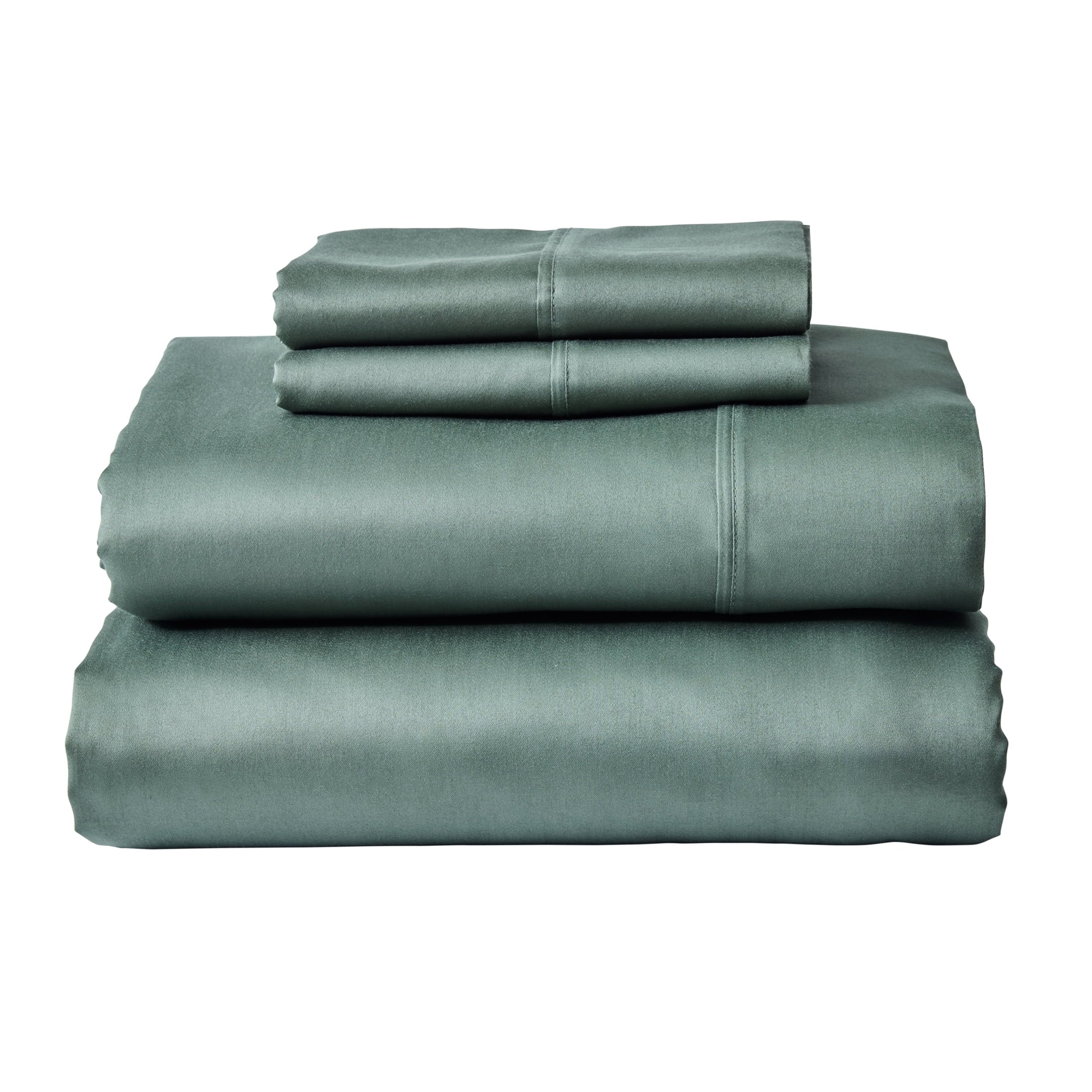 Cooling Sateen 4-Piece 300 Thread Count Green Ash Cotton Sateen Bed Sheet Set, Cali King - Luxury Bed Sheet Set with Deep Pockets - Default Title
