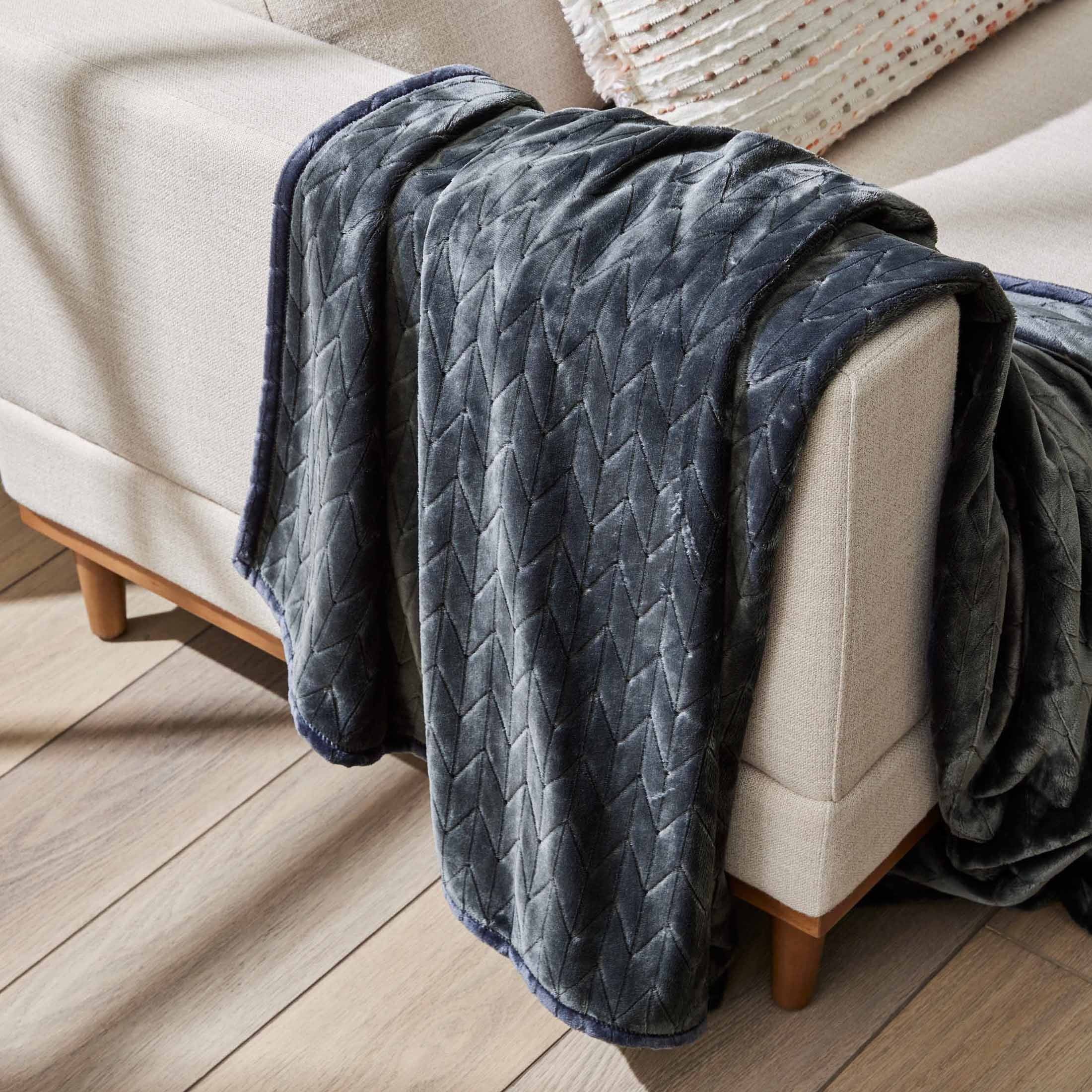Super Soft Flannel Textured Velvet Plush Soft Fleece Throw Blanket, Oversized, Greystone - Lightweight Plush Warm Blanket for All Seasons - Default Title