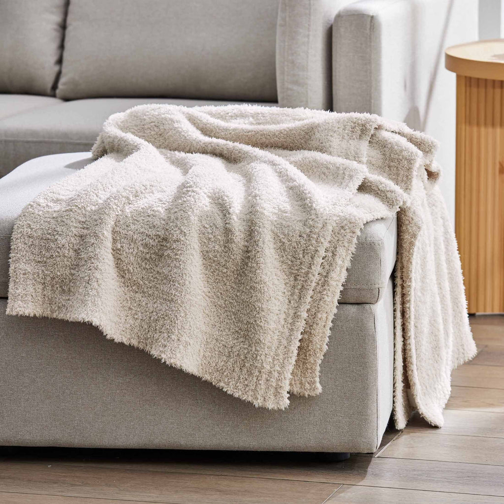 Cozy Fleece Beige Cozy Knit Throw, 50" x 72" - Cozy Fleece Throw Blanket for Couch & Bed - Default Title