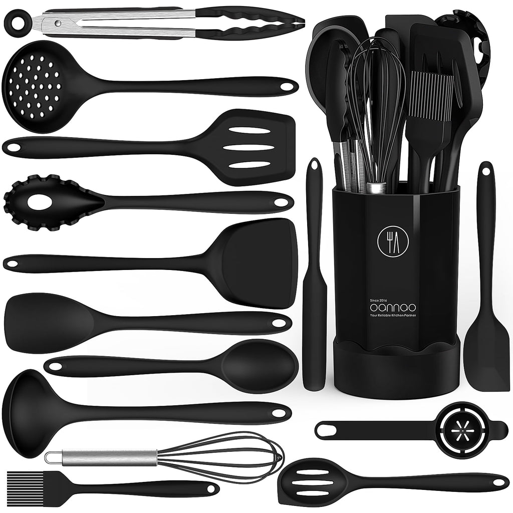 Durable Steel Silicone Cooking Utensils Set - 446°F Heat Resistant Kitchen Utensils,Turner Tongs,Spatula,Spoon,Brush,Whisk,Ki... - Professional Kitchen Tool for Culinary Enthusiasts - Default Title