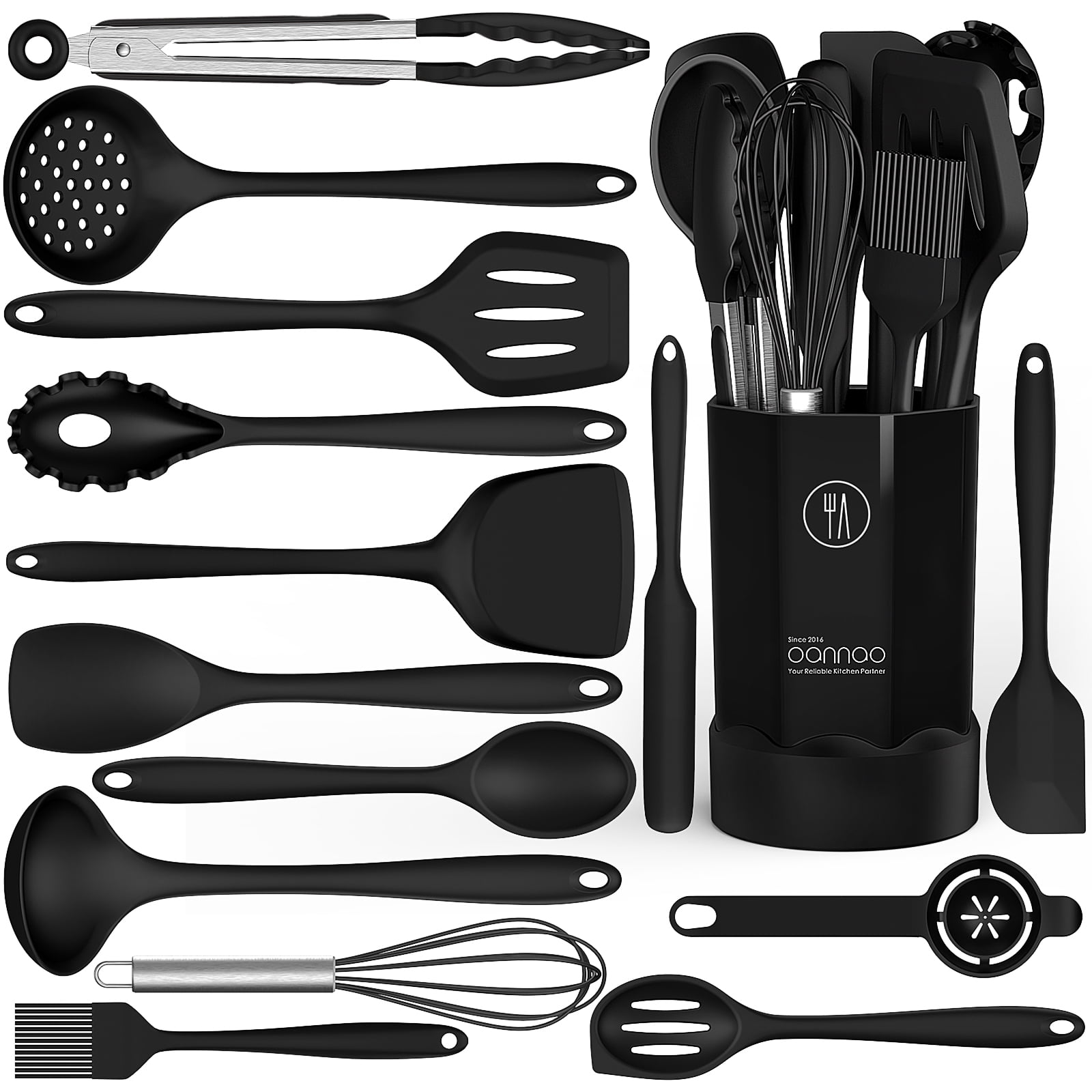 Durable Steel Silicone Cooking Utensils Set - 446°F Heat Resistant Kitchen Utensils,Turner Tongs,Spatula,Spoon,Brush,Whisk,Ki... - Professional Kitchen Tool for Culinary Enthusiasts - Default Title