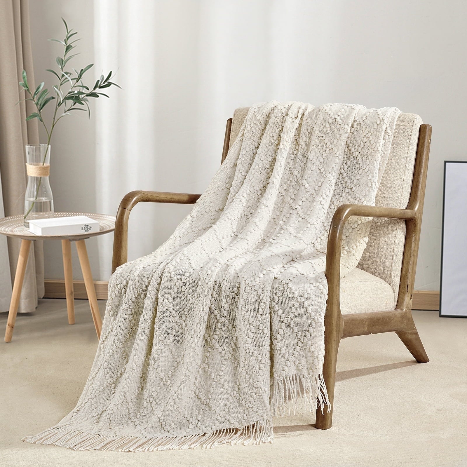 Reversible Sherpa Texture Pure Color Soft Throw Blanket and Sofa Or Bed Knitted Decorative Blanket 50 x70 inches Jacquard Diamond Beige... - Super Soft Reversible Sherpa Flannel Blanket - Default Title