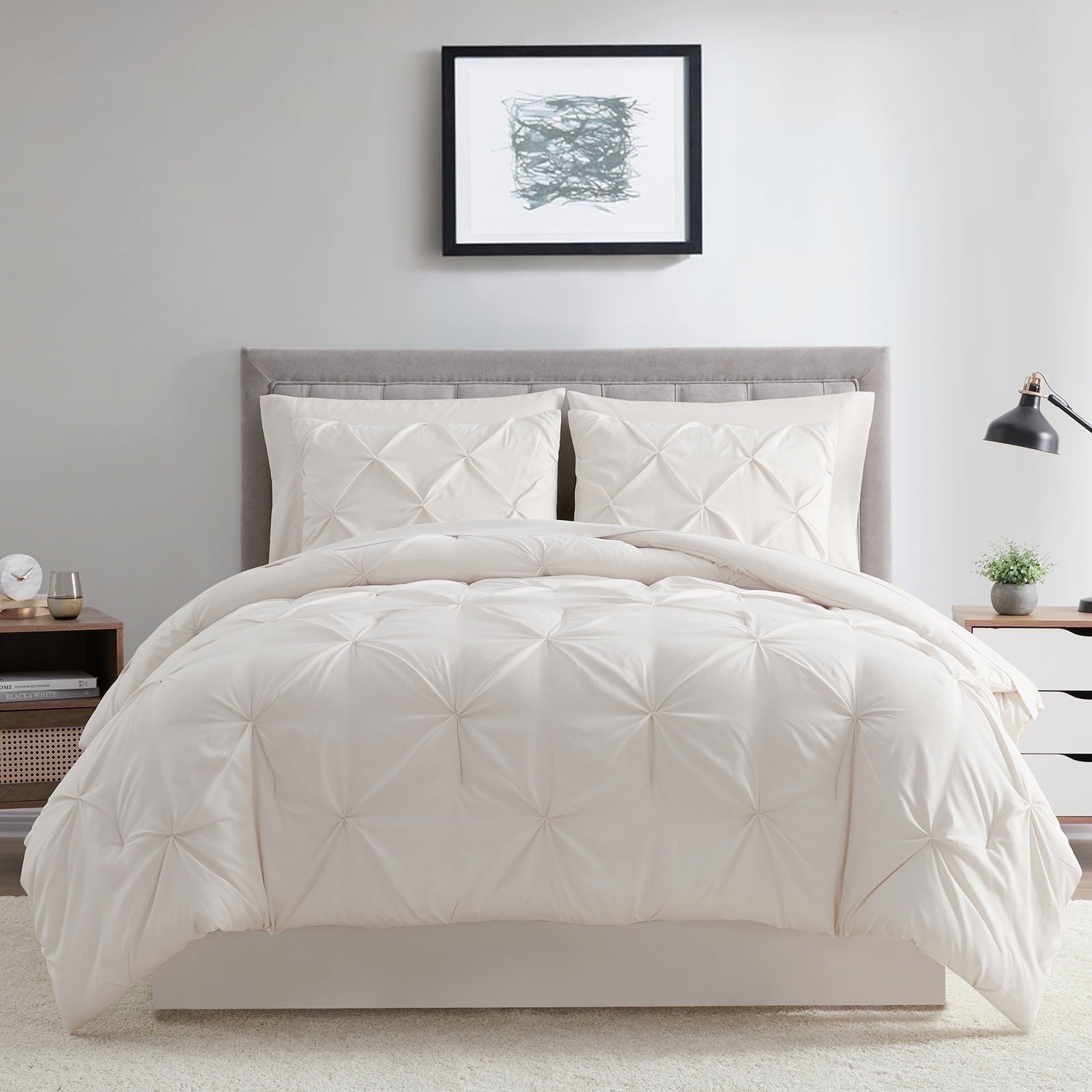 Heavyweight Warmth Comforter Set, 3-Piece, Queen, Pleated Wrinkle-Resistant Microfiber Bedding, Ivory, All-Season - Hypoallergenic Ultra-Fluffy Quilt for Winter - Default Title