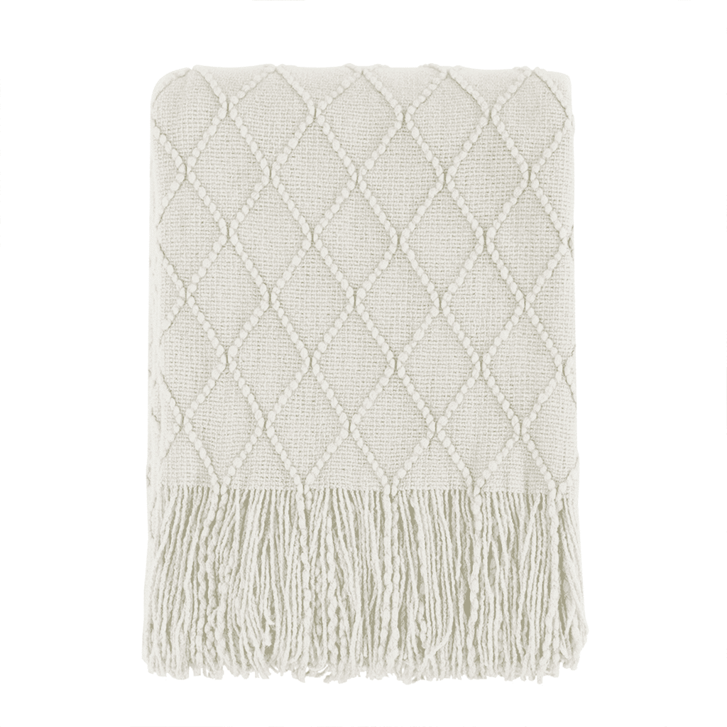 Reversible Sherpa Rhombus Beige Throw Blanket, Soft and Lightweight, 50"x 60" - Cozy Fleece Throw Blanket for Couch & Bed - Default Title