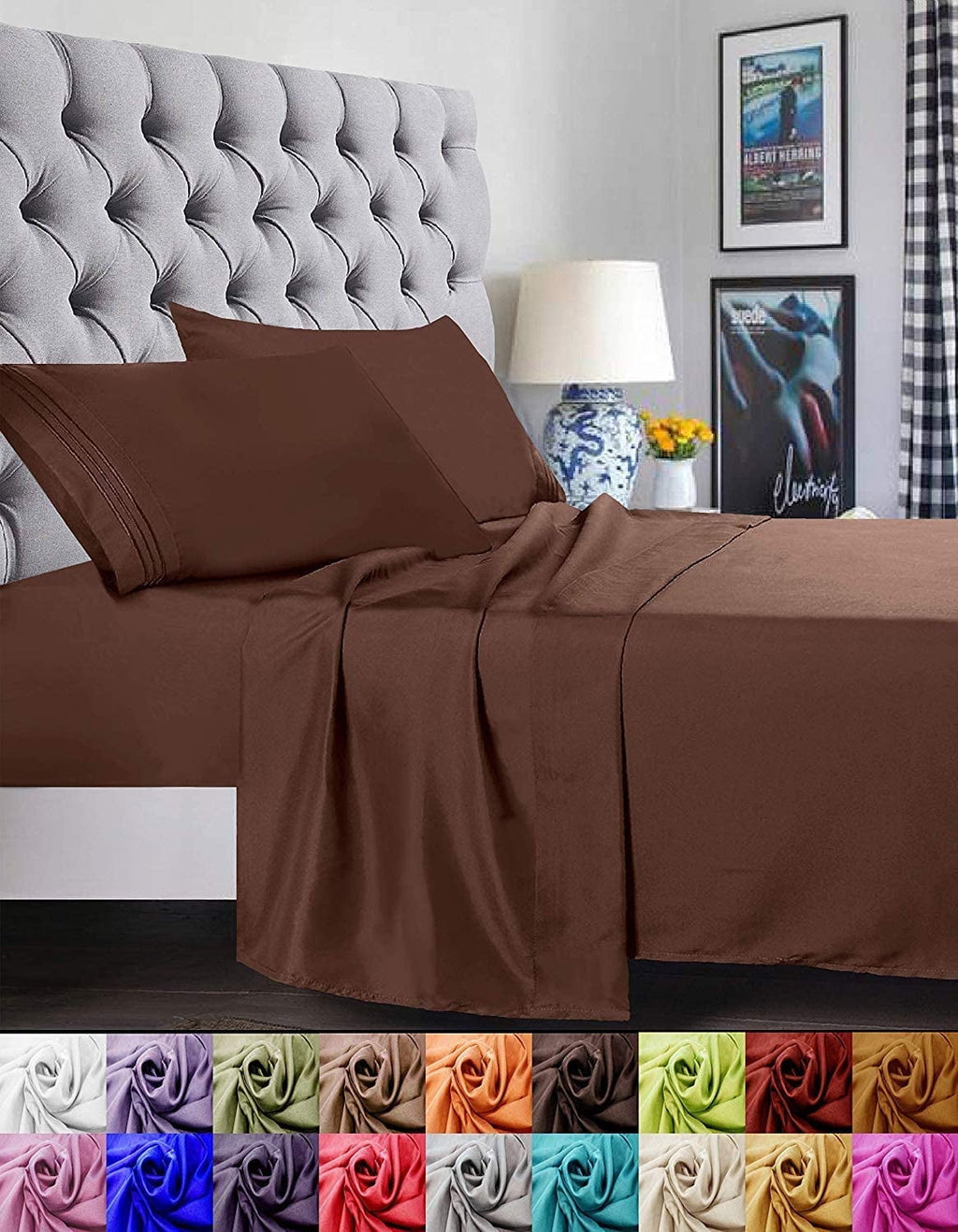 Ultra-Soft 1500 Series Microfiber Bed Sheets 4-Piece Set, Deep Pocket, Twin/Twin XL Chocolate Brown - Breathable Egyptian Cotton Flat & Fitted Sheets - Default Title