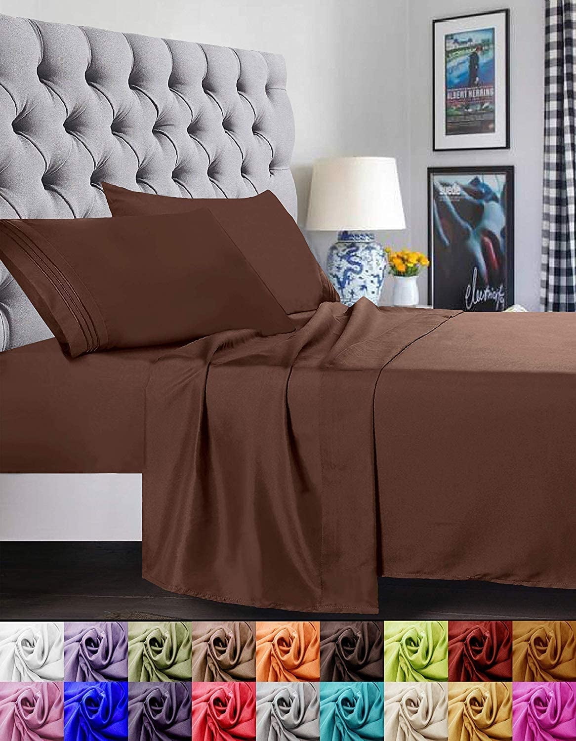 Ultra-Soft 1500 Series Microfiber Bed Sheets 4-Piece Set, Deep Pocket, Twin/Twin XL Chocolate Brown - Breathable Egyptian Cotton Flat & Fitted Sheets - Default Title