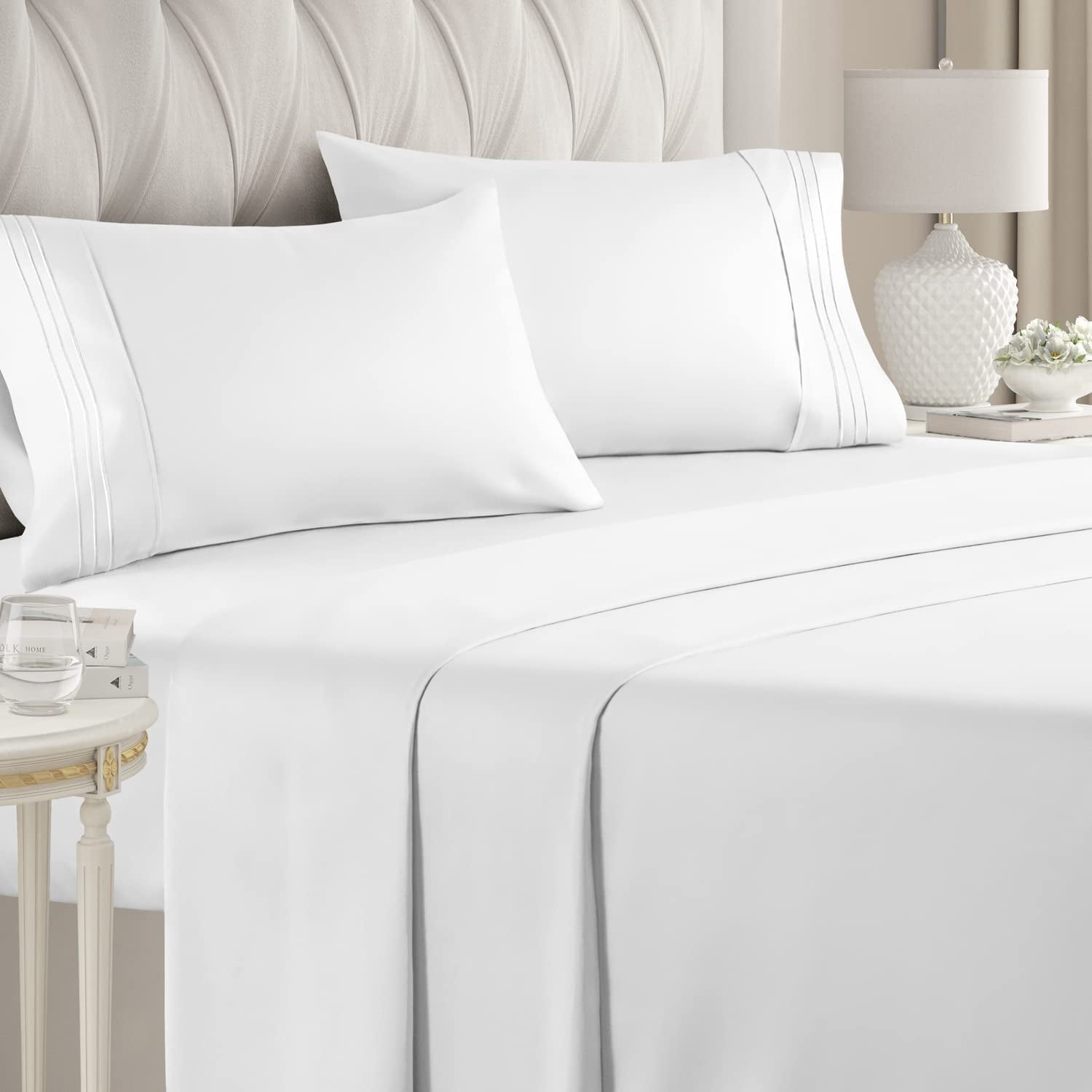 Breathable Luxury 4-Piece Ultra Soft & Comfy Hotel Luxury Sheet Set - Full Size Cooling Bed Sheet Fits 8"-16" Mattresses, White - Breathable Egyptian Cotton Flat & Fitted Sheets - Default Title
