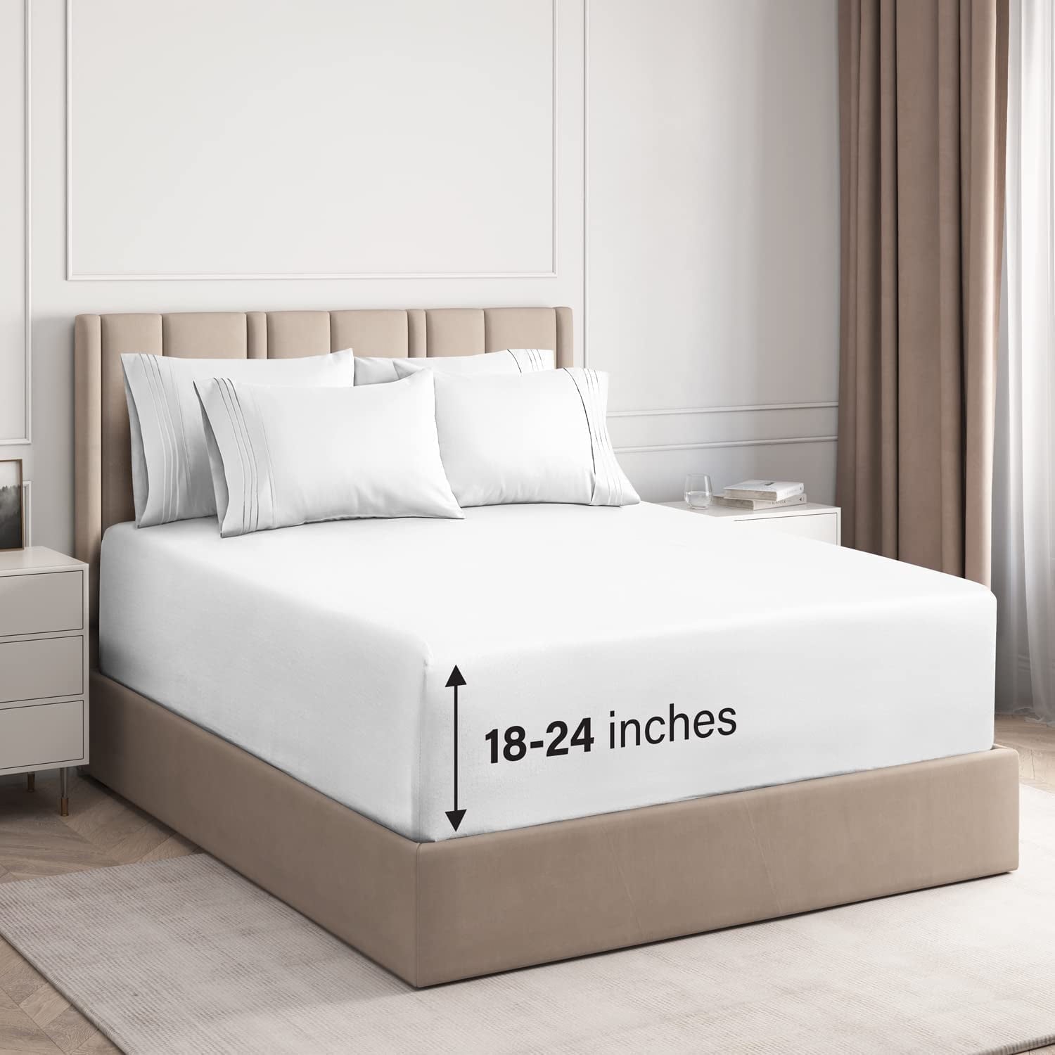 Premium Egyptian Cotton 6-Piece Extra Deep Pocket Sheet Set With Extra Matching Pillowcases - King Size Bed Sheets Fits 18"-24" Ma... - Breathable Egyptian Cotton Flat & Fitted Sheets - Default Title